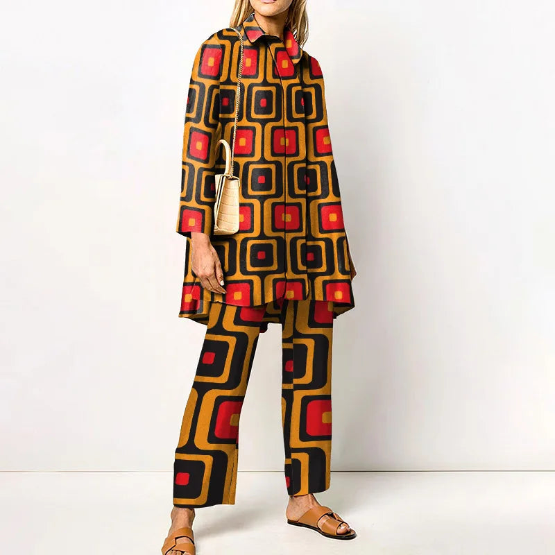 Dames Tweedelige Set met Vintage Print en Ruime Pasvorm 7