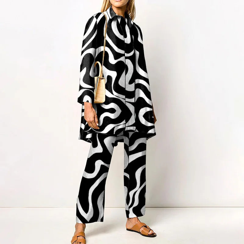 Dames Tweedelige Set met Vintage Print en Ruime Pasvorm 8