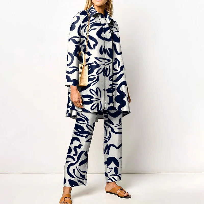 Dames Tweedelige Set met Vintage Print en Ruime Pasvorm 9
