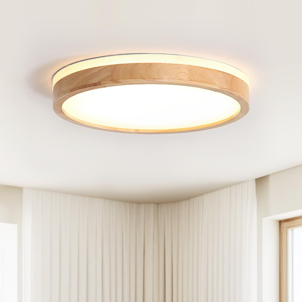 Dimbare LED Plafondlamp van Hout met Matte Acryl Diffuser - Scandinavische Plafonniere voor Binnen 2
