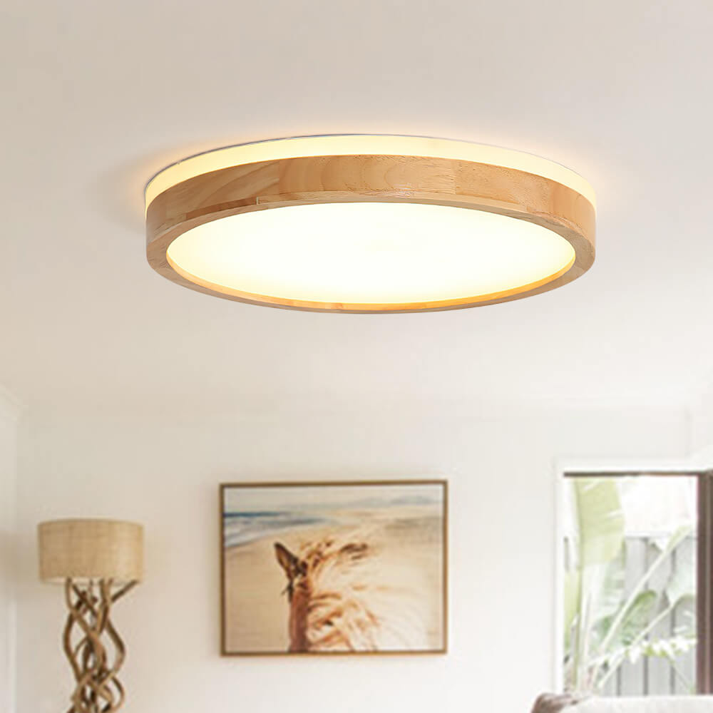 Dimbare LED Plafondlamp van Hout met Matte Acryl Diffuser - Scandinavische Plafonniere voor Binnen 4