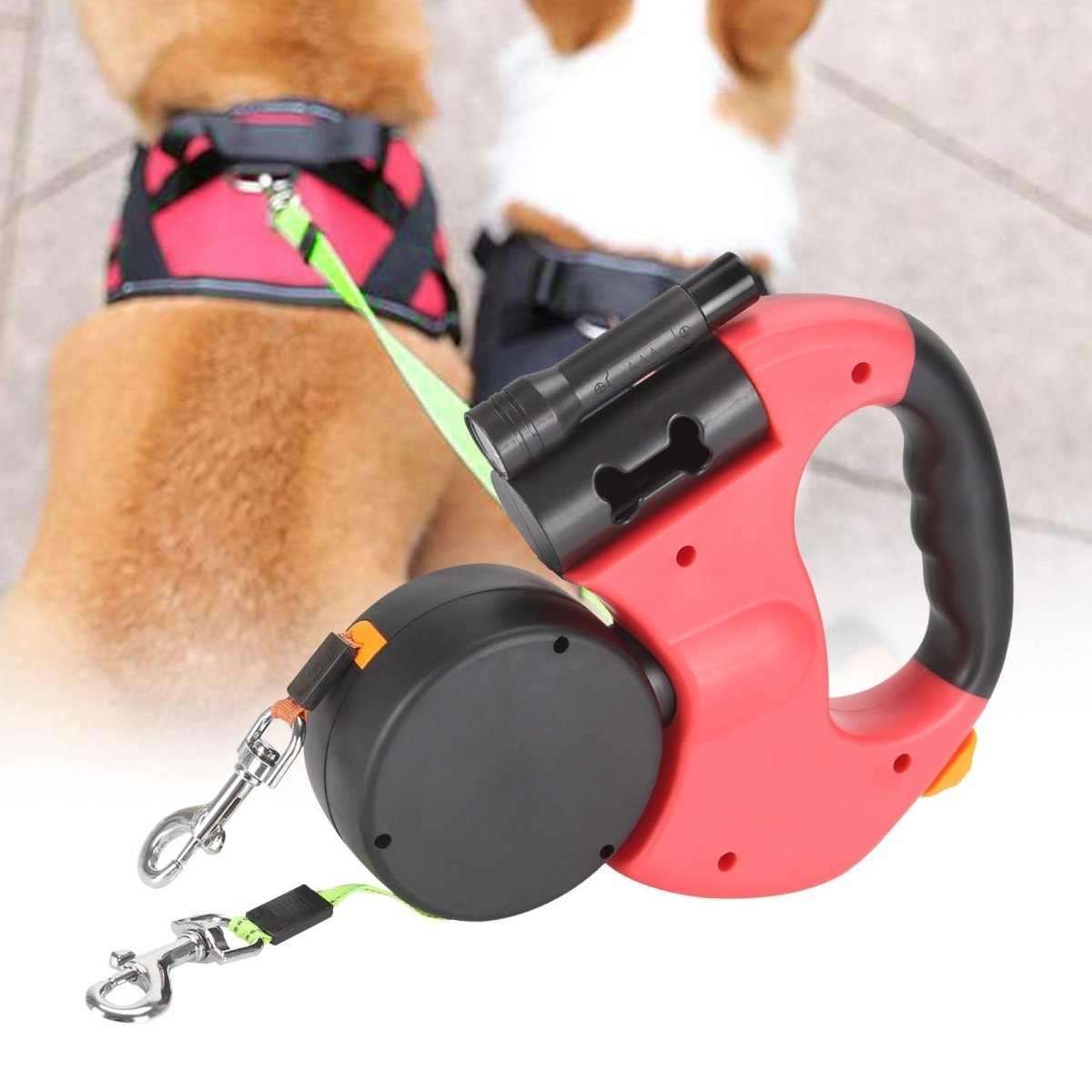 Dubbele Uittrekbare Hondenriem met LED Zaklamp voor Twee Honden – Reflecterende Hondenlijnen van 3 Meter 2