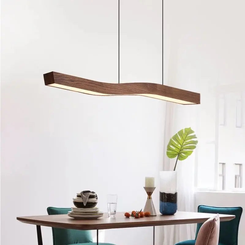 Elegante Hanglamp van Donker Notenhout met Vloeiende Kromming voor Eettafel en Woonkamer 3