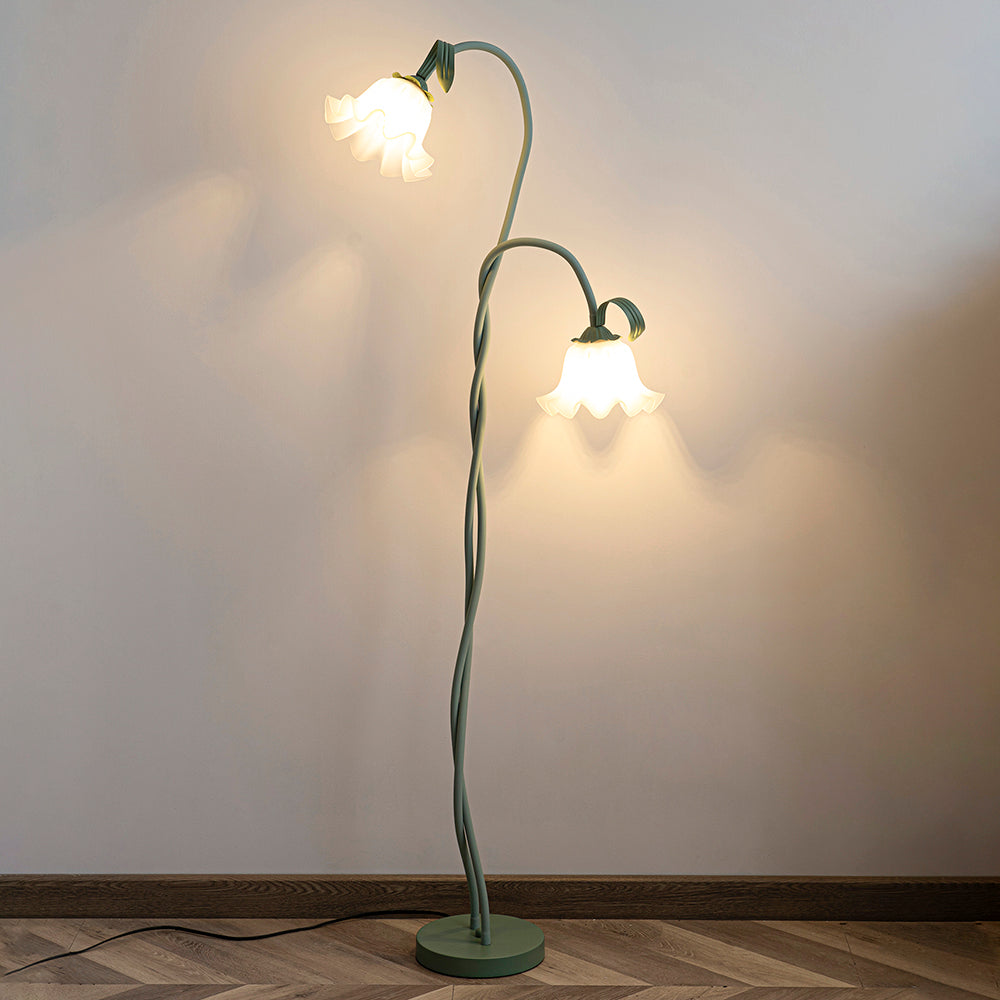 Elegante Vloerlamp met Witte Bloemen en Groene Afwerking – Staande Lamp voor Woonkamer en Slaapkamer 0