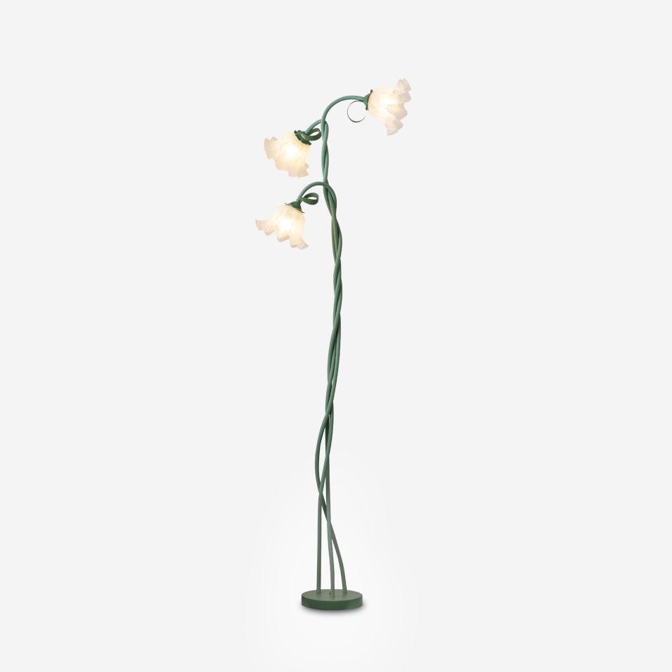 Elegante Vloerlamp met Witte Bloemen en Groene Afwerking – Staande Lamp voor Woonkamer en Slaapkamer 1