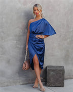 Feestjurk Dames van Zijde met Elegante Pasvorm Blauw Auralie
