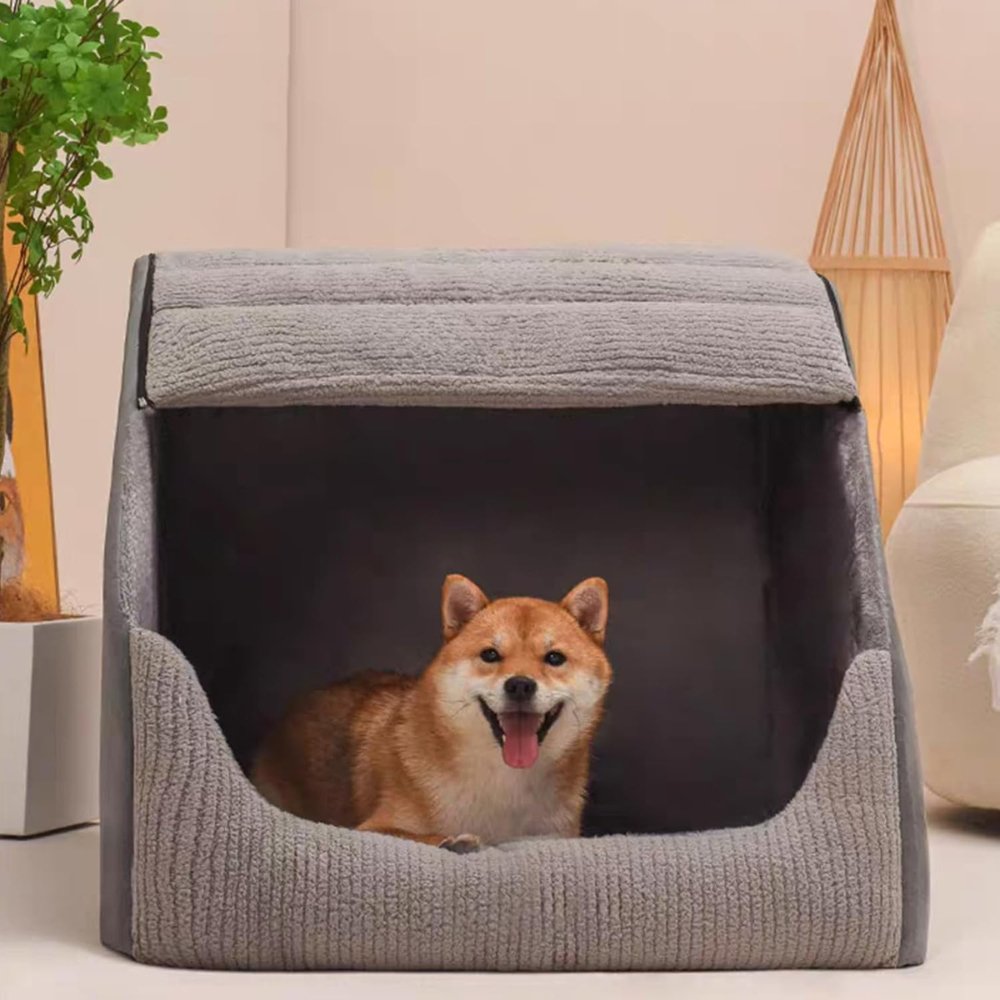 Gezellig Warm Huisdierbed voor Grote en Middelgrote Honden – SnuggleHome Pet Villa in Grijs 0