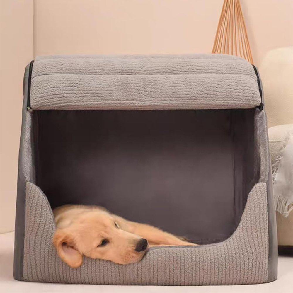 Gezellig Warm Huisdierbed voor Grote en Middelgrote Honden – SnuggleHome Pet Villa in Grijs 4