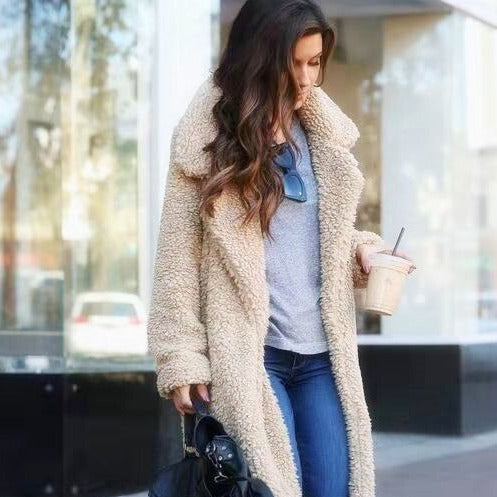 Lange Dames Jas van Teddy Fleece met Warme Voering voor de Winter 0
