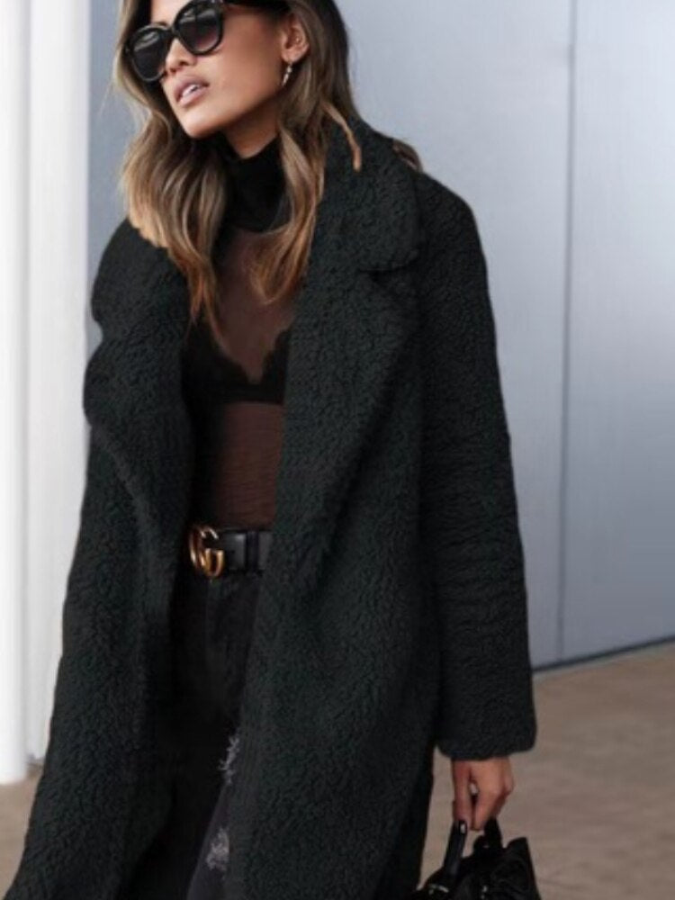 Lange Dames Jas van Teddy Fleece met Warme Voering voor de Winter 2