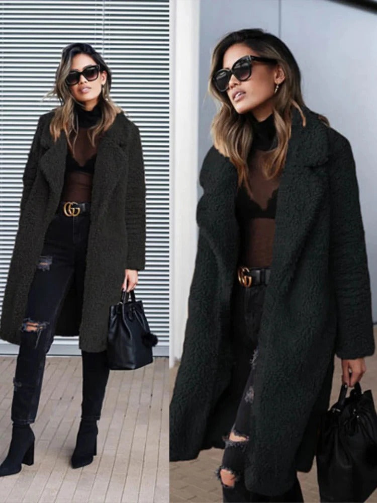 Lange Dames Jas van Teddy Fleece met Warme Voering voor de Winter 3