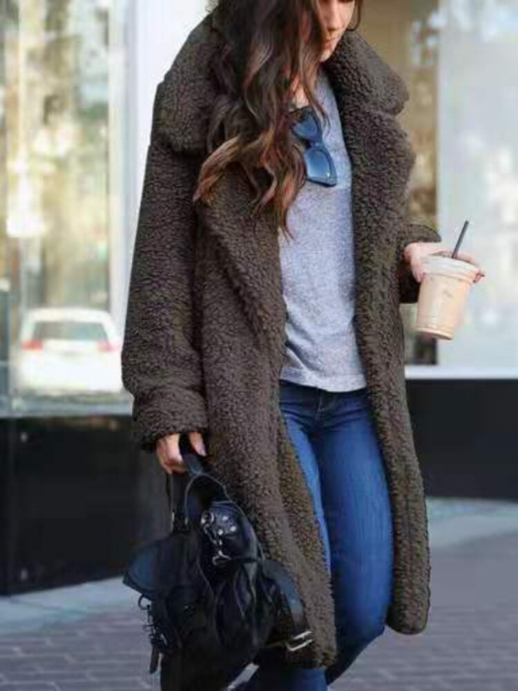 Lange Dames Jas van Teddy Fleece met Warme Voering voor de Winter 4