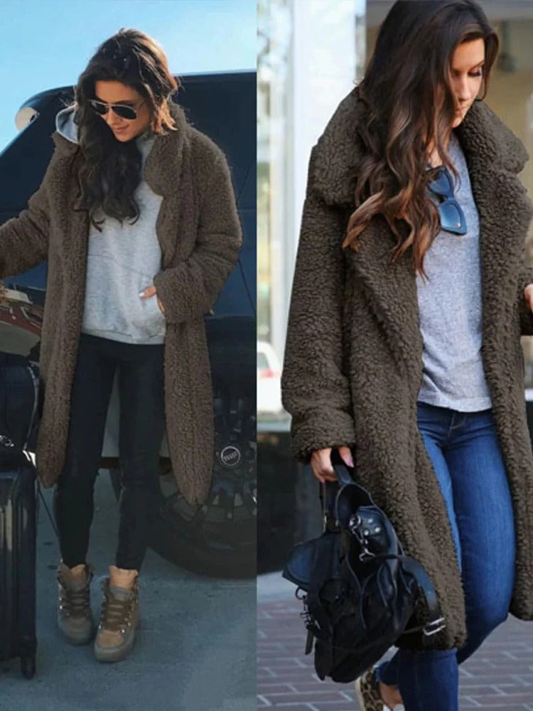 Lange Dames Jas van Teddy Fleece met Warme Voering voor de Winter 5