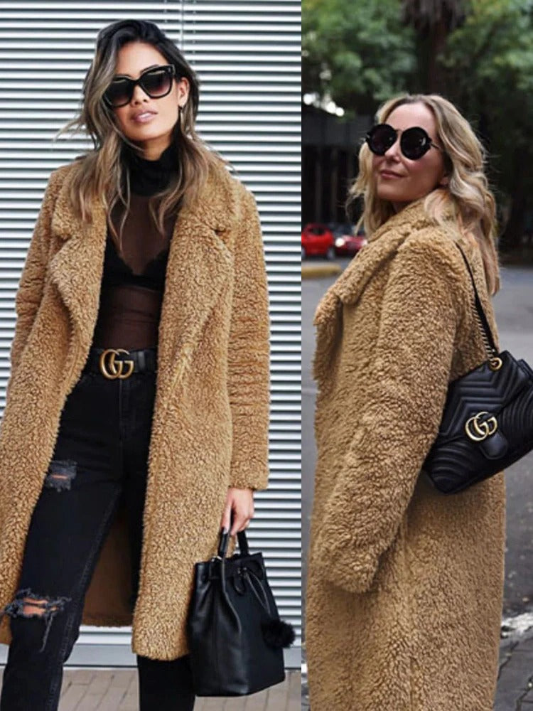 Lange Dames Jas van Teddy Fleece met Warme Voering voor de Winter 8