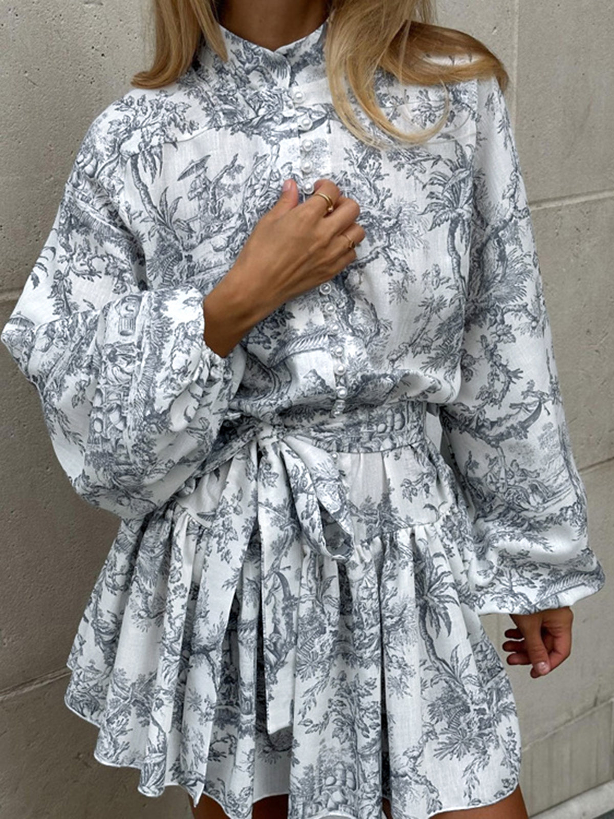 Korte Jurk Dames met Print en Knoopdetail Auralie