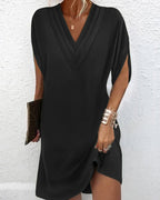 Dames Maxi Jurk met V-Hals en Elegante Splitmouwen Zwart Auralie
