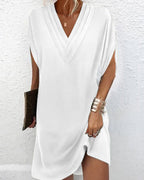 Dames Maxi Jurk met V-Hals en Elegante Splitmouwen Wit Auralie