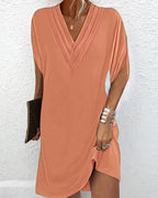 Dames Maxi Jurk met V-Hals en Elegante Splitmouwen Oranje Auralie