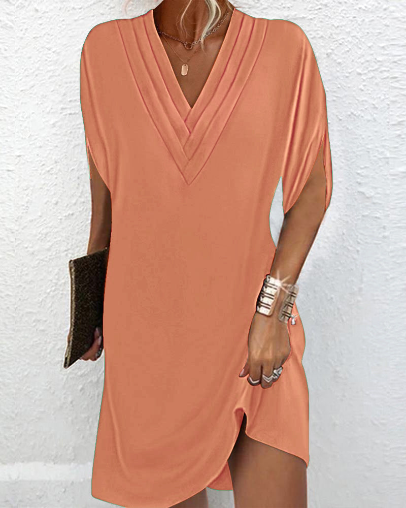 Dames Maxi Jurk met V-Hals en Elegante Splitmouwen Oranje Auralie