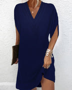 Dames Maxi Jurk met V-Hals en Elegante Splitmouwen Donkerblauw Auralie
