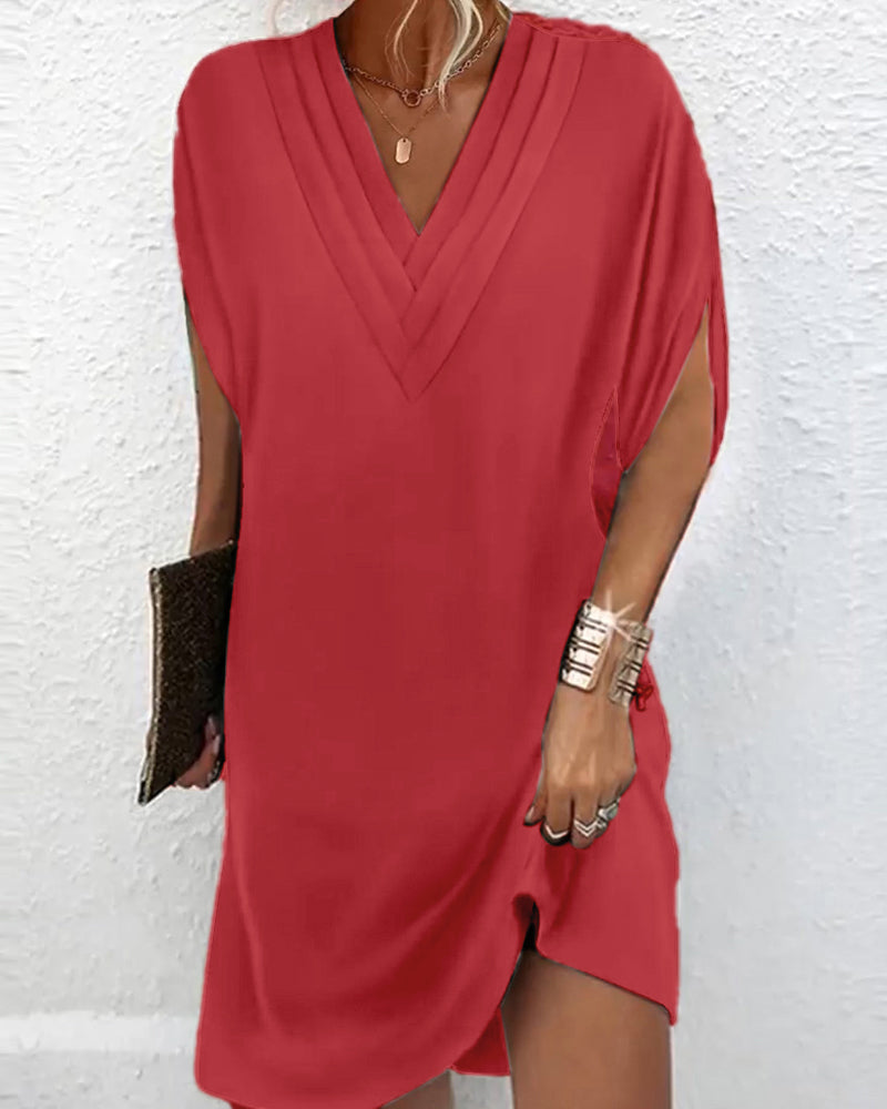 Dames Maxi Jurk met V-Hals en Elegante Splitmouwen Rood Auralie