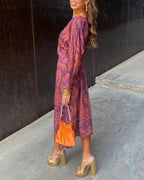 Lange Jurk Dames met Vintage Print Roze Auralie