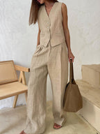 Casual Chic Dames Co-ord Set met Gilet Khaki Auralie