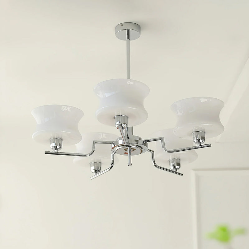 Moderne Kroonluchter in Crème Metaal en Glas voor Elegante Interieurs – Verlichting voor Woonkamer en Slaapkamer 10