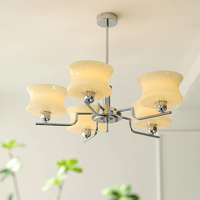 Moderne Kroonluchter in Crème Metaal en Glas voor Elegante Interieurs – Verlichting voor Woonkamer en Slaapkamer 5