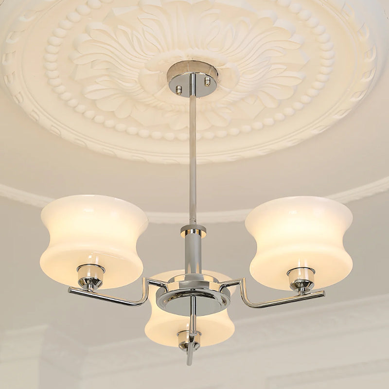 Moderne Kroonluchter in Crème Metaal en Glas voor Elegante Interieurs – Verlichting voor Woonkamer en Slaapkamer 7