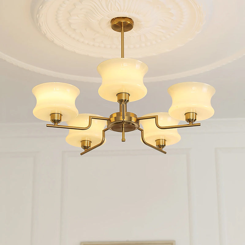 Moderne Kroonluchter in Crème Metaal en Glas voor Elegante Interieurs – Verlichting voor Woonkamer en Slaapkamer 9