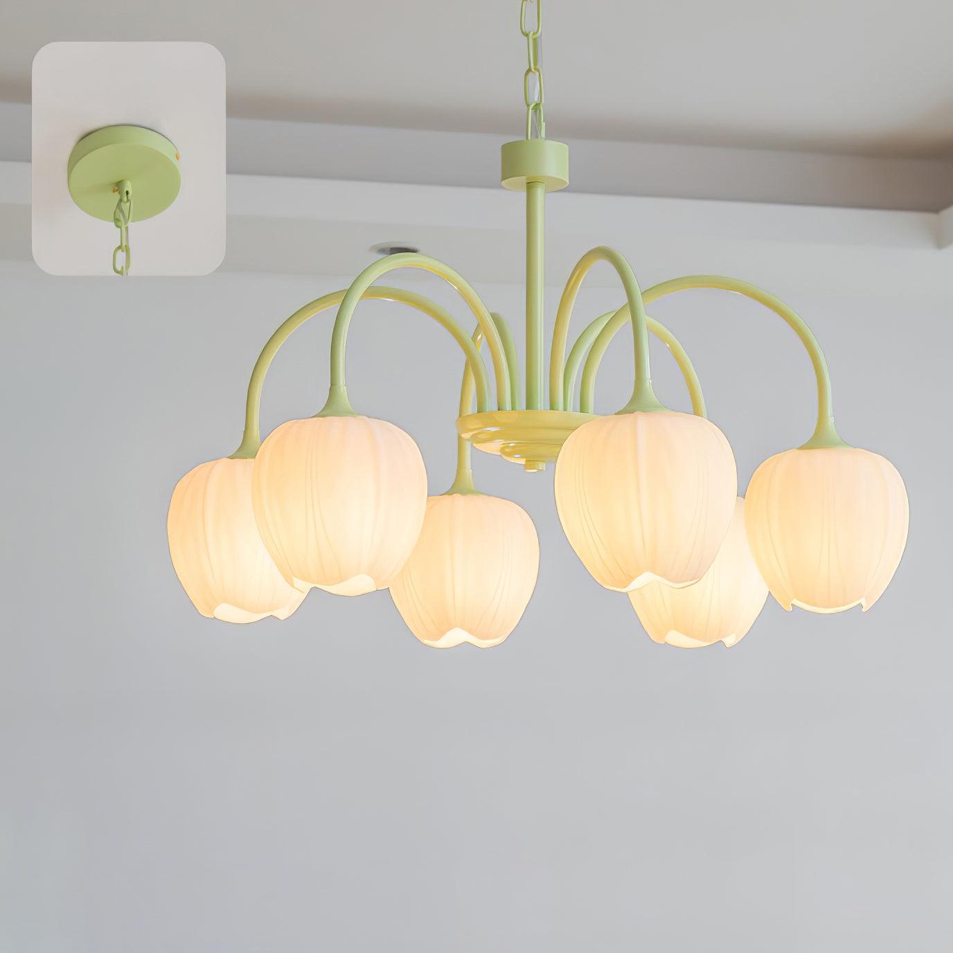 Moderne Kroonluchter met Witte Glazen Lampenkap – Stijlvol Design voor Binnenverlichting 7