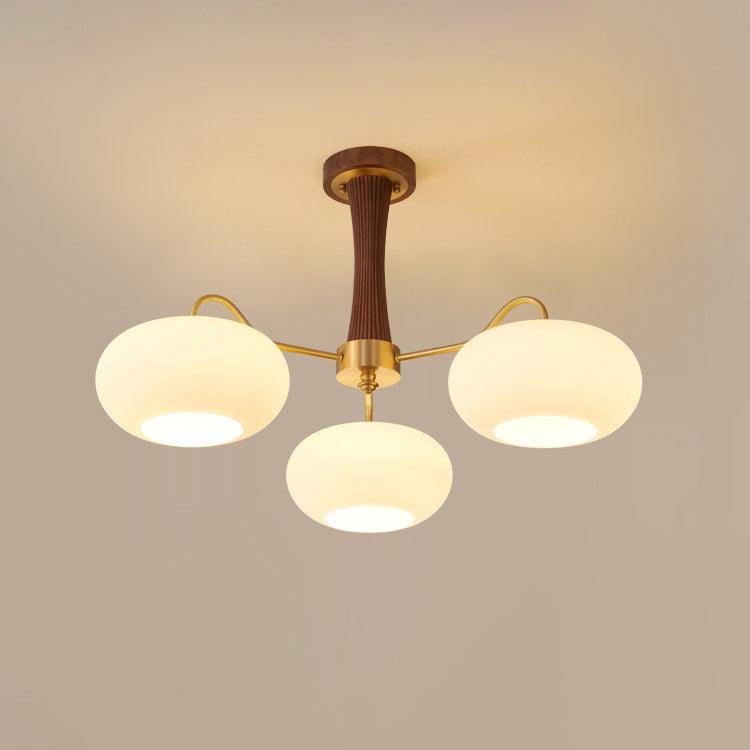 Moderne Kroonluchter van Hout en Messing met Koperen Details voor Woonkamer en Slaapkamer 0