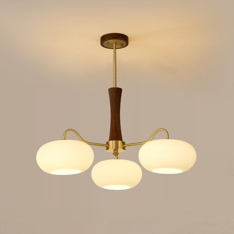 Moderne Kroonluchter van Hout en Messing met Koperen Details voor Woonkamer en Slaapkamer 10