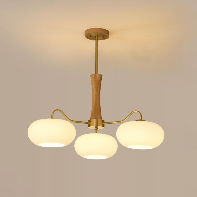 Moderne Kroonluchter van Hout en Messing met Koperen Details voor Woonkamer en Slaapkamer 11