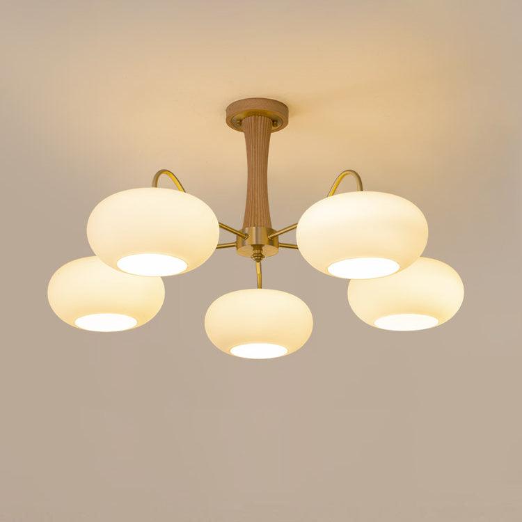 Moderne Kroonluchter van Hout en Messing met Koperen Details voor Woonkamer en Slaapkamer 12