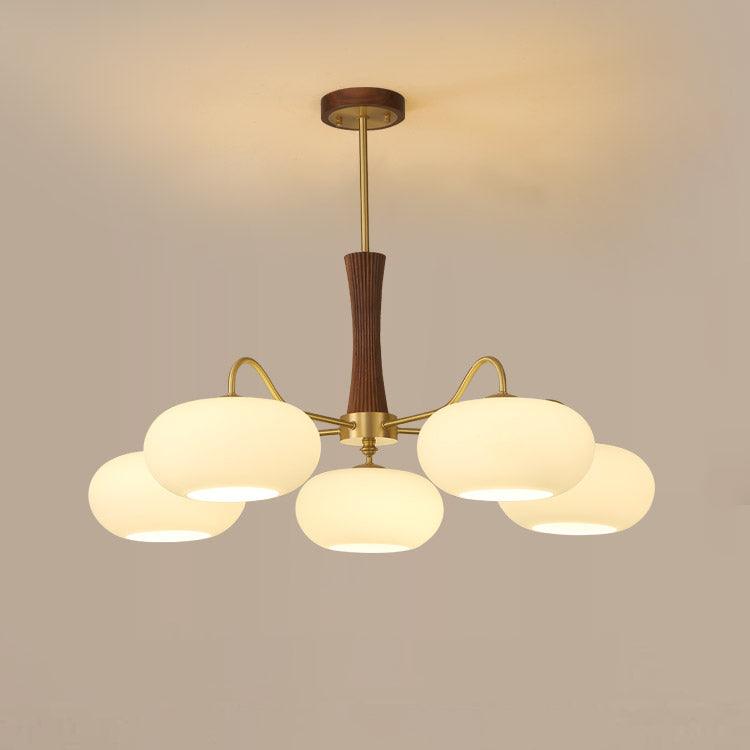 Moderne Kroonluchter van Hout en Messing met Koperen Details voor Woonkamer en Slaapkamer 13
