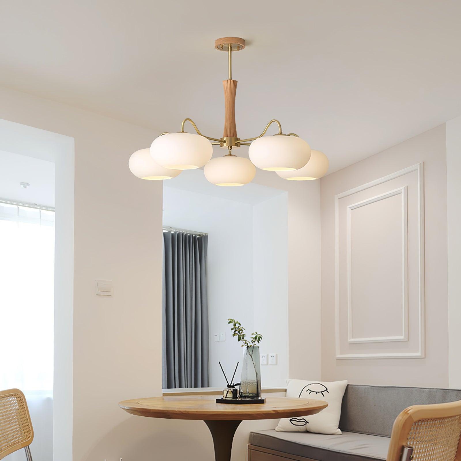 Moderne Kroonluchter van Hout en Messing met Koperen Details voor Woonkamer en Slaapkamer 2