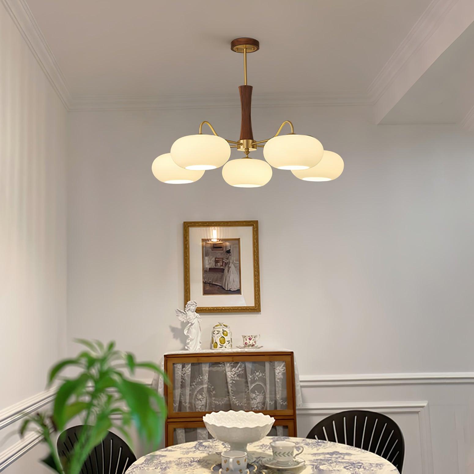 Moderne Kroonluchter van Hout en Messing met Koperen Details voor Woonkamer en Slaapkamer 3