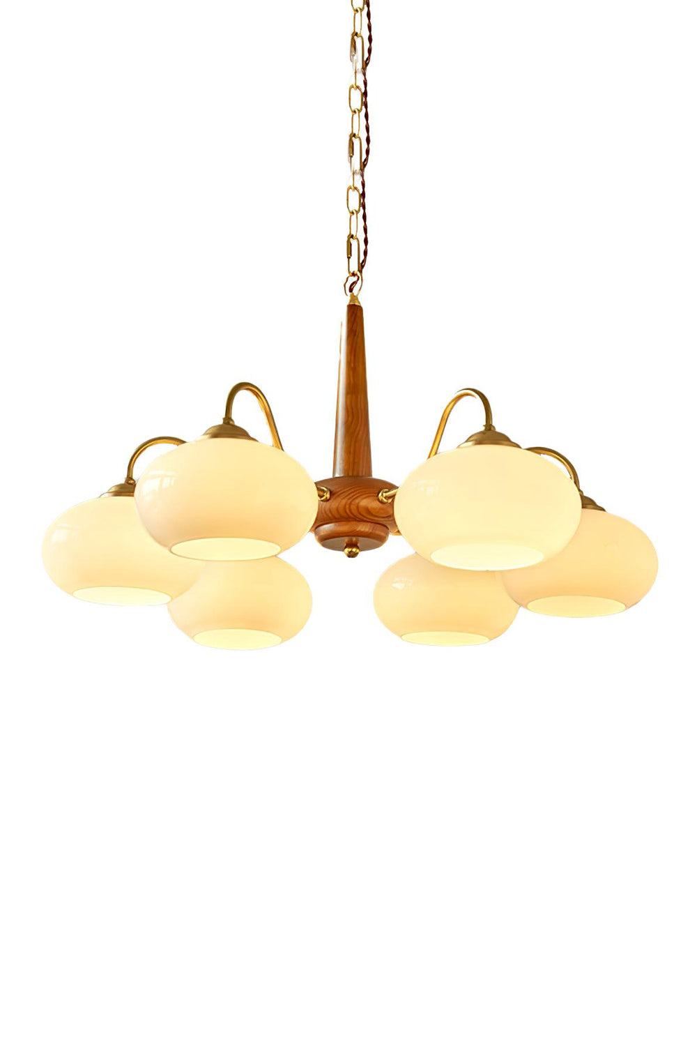 Moderne Kroonluchter van Walnoot en Glas met 4 of 6 Lichten - Stijlvolle Verlichting voor Binnen 1