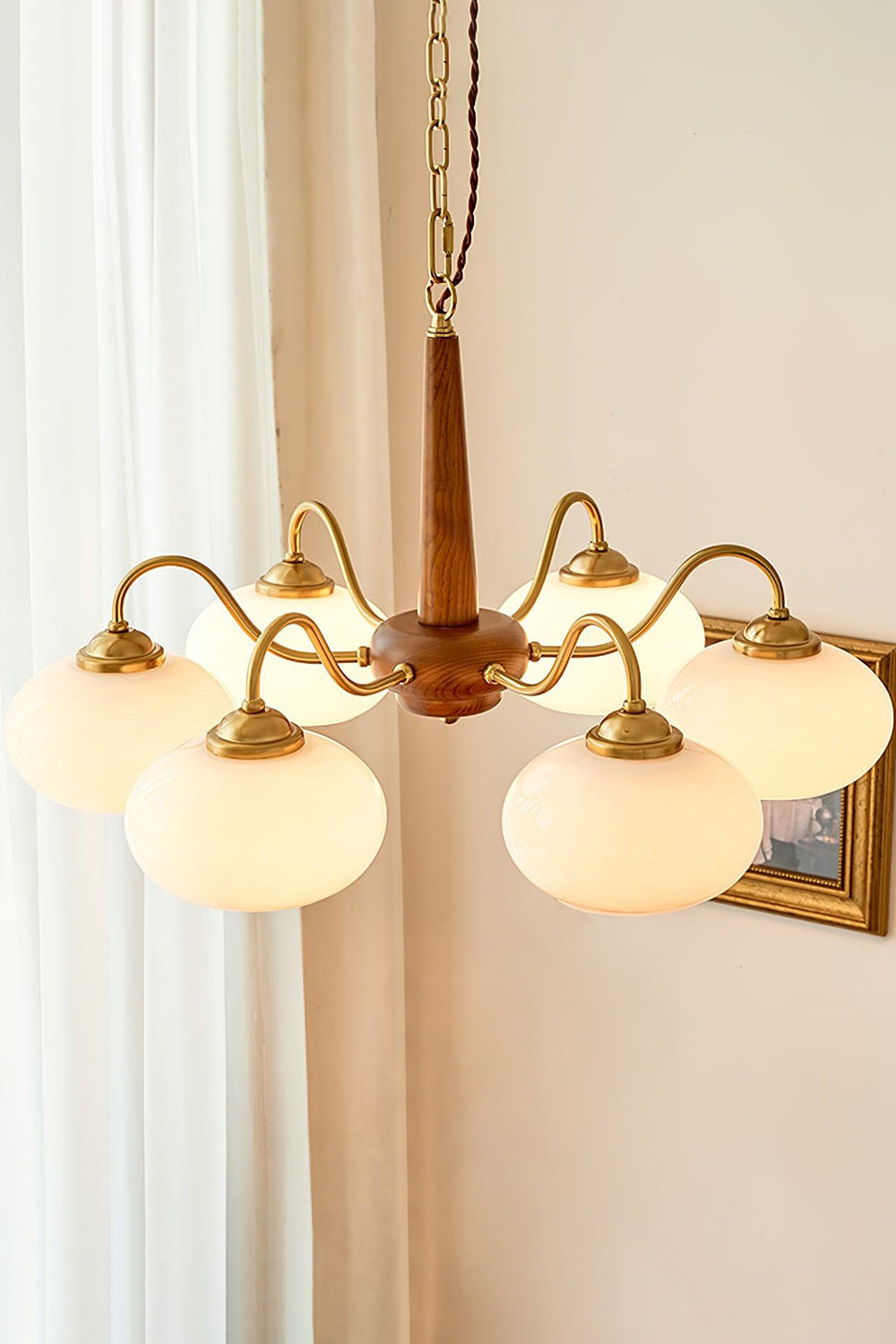 Moderne Kroonluchter van Walnoot en Glas met 4 of 6 Lichten - Stijlvolle Verlichting voor Binnen 11