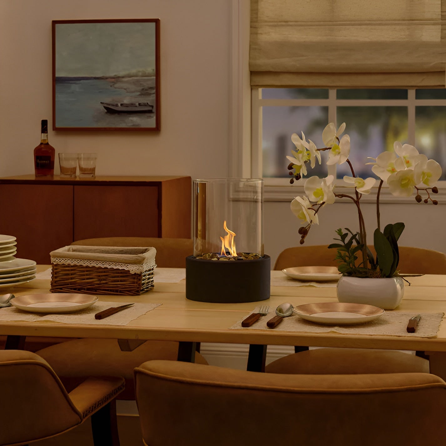 Moderne Tafelhaard met Zwart Metalen Onderstel en Verwijderbare Glazen Behuizing Bio Ethanol 8