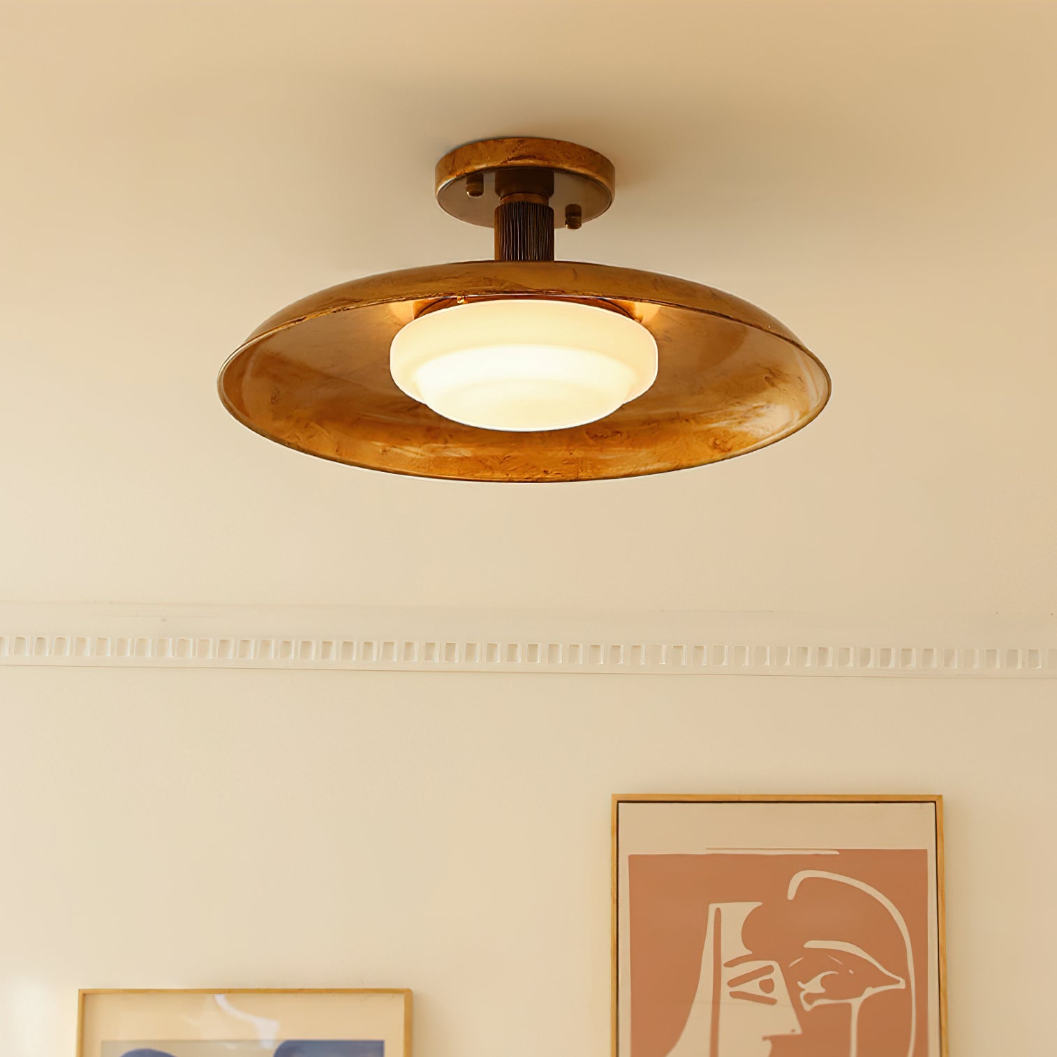 Oscar Plafondlamp van Handgeblazen Glas in Antiek Goud - LED Plafondlamp voor Slaapkamer en Woonkamer 2