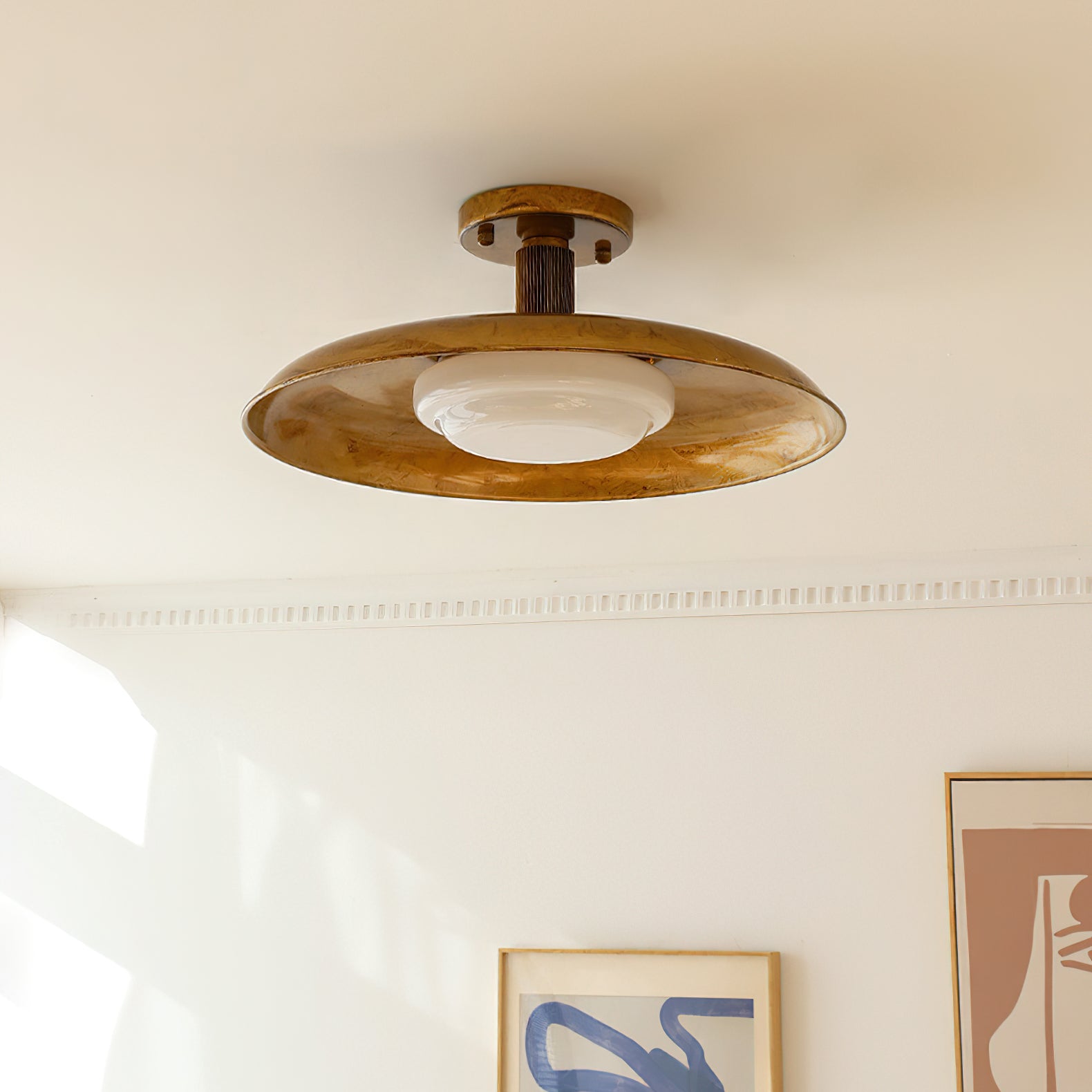 Oscar Plafondlamp van Handgeblazen Glas in Antiek Goud - LED Plafondlamp voor Slaapkamer en Woonkamer 3