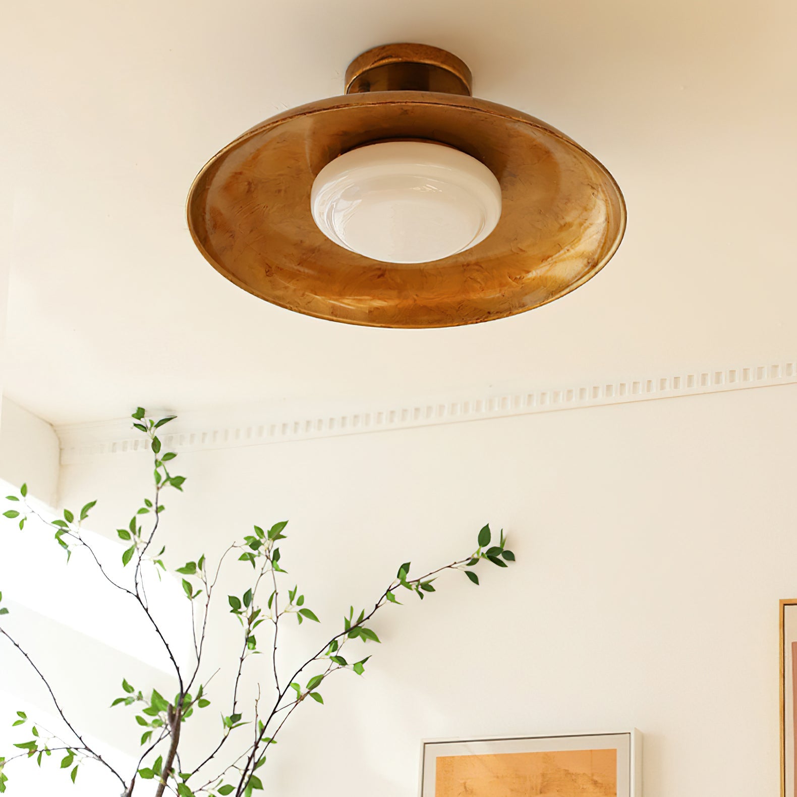 Oscar Plafondlamp van Handgeblazen Glas in Antiek Goud - LED Plafondlamp voor Slaapkamer en Woonkamer 4
