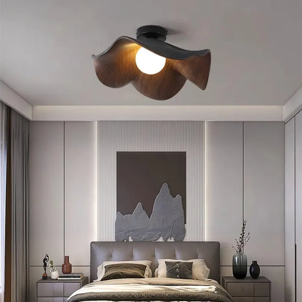 Plafondlamp met Houten Lotus Design en Sculpturale Vorm voor Slaapkamer en Woonkamer 1