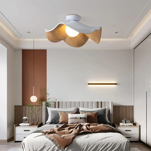 Plafondlamp met Houten Lotus Design en Sculpturale Vorm voor Slaapkamer en Woonkamer 8