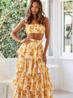 Dames Zomer Co-ord Set met Elegante en Vrolijke Stijl Oranje Auralie