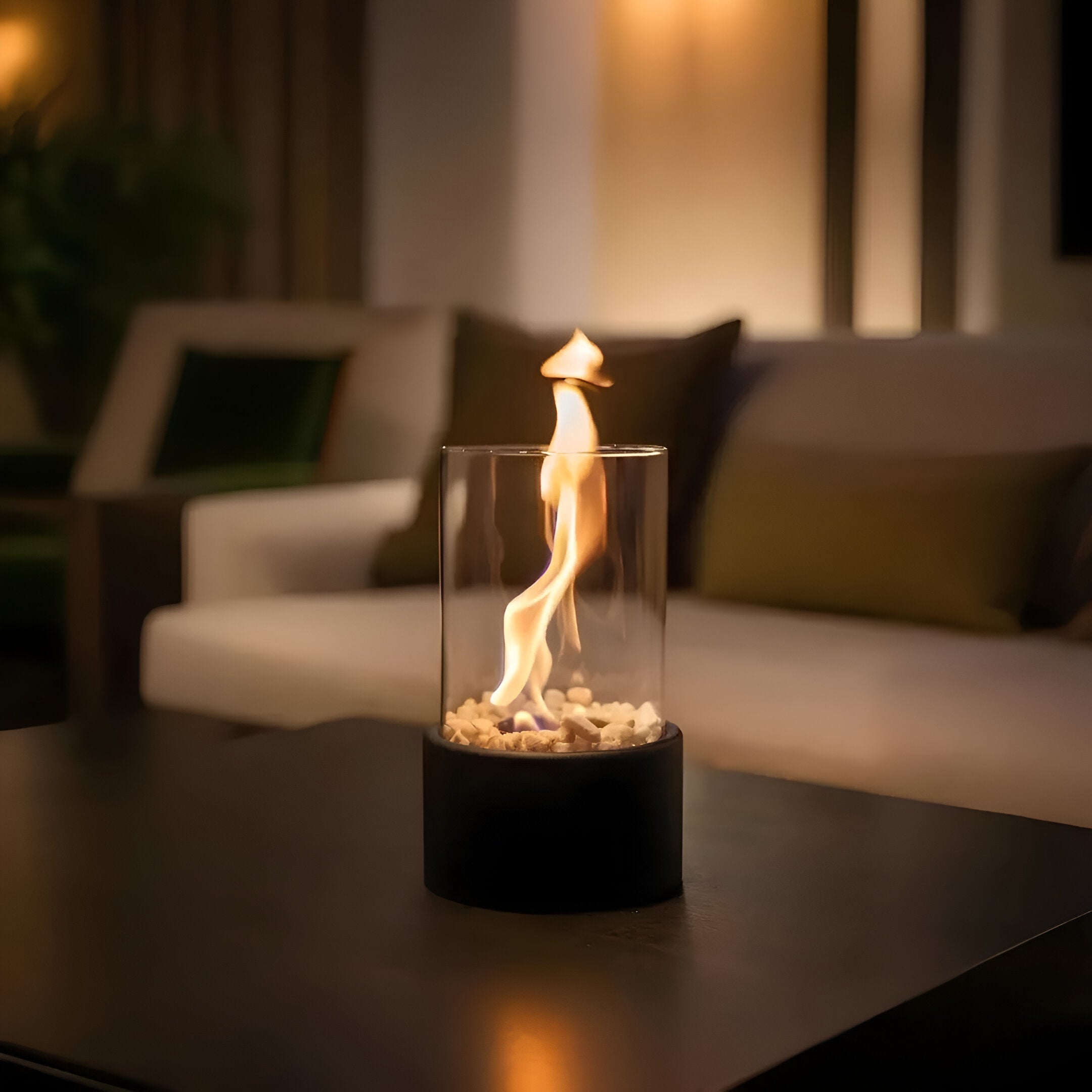 Tafelhaard Bio Ethanol met Zwart Metalen Basis en Afneembare Glaskap voor Binnen en Buiten 2