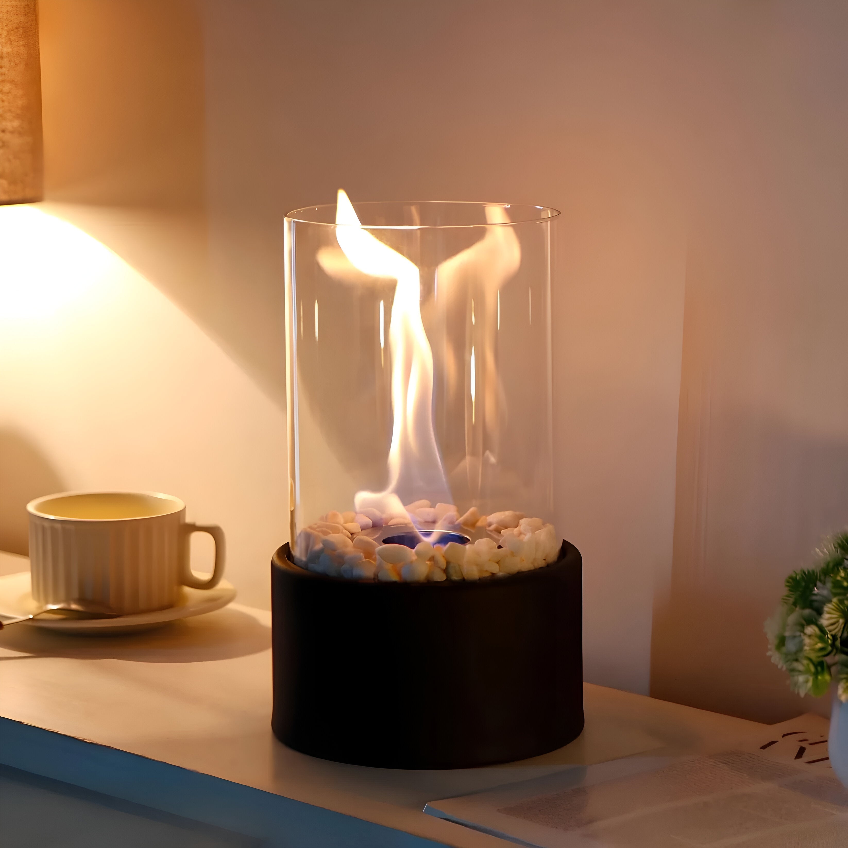 Tafelhaard Bio Ethanol met Zwart Metalen Basis en Afneembare Glaskap voor Binnen en Buiten 3
